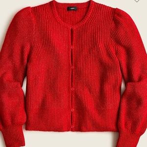 J Crew Puff-sleeve lightweight alpaca blend cardigan sweater